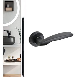 Decoranddecor Solitude Matt Black Door Lever Handles On 54mm Rose Aluminium Curved Design (Handle Set Only)