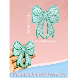 Coquette 9 Pack Checkered Bow Patches - Iron on Patches for Backpacks, Trucker Hats, Jackets, Jeans & Shoes - Aqua