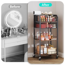 HapiRm Makeup Organizer Storage Cart - 4 Tier Skincare Make Up Storage with Drawer, Rolling Makeup Cart Vanity Organizer Cosmetics Display Cases Holder for Skin Care Perfume Nail Polish Brush
