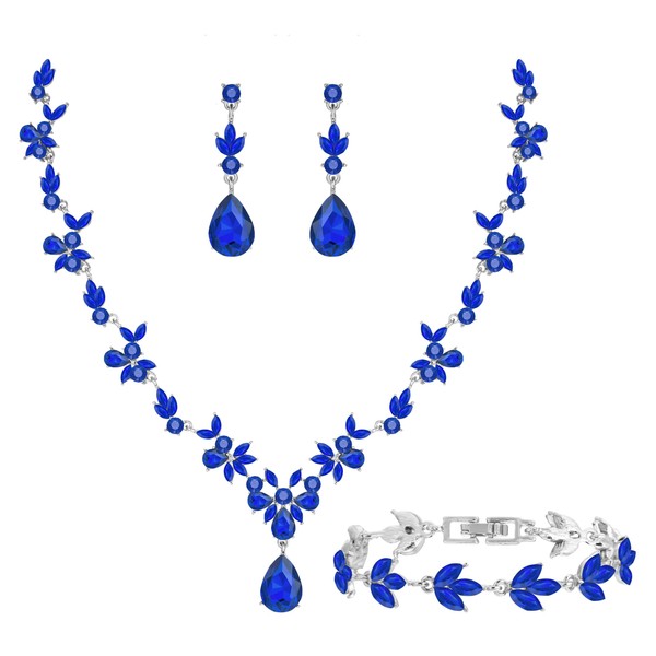 Paxuan Bridal Wedding Elegant Floral Jewelry Set for Women/Brides/Bridesmaids Crystal