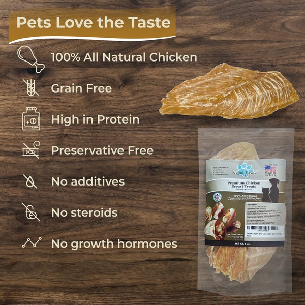 Loyal Paws Chicken Jerky Dog Treats Made in USA Only - Natural, Healthy, Premium, Human Grade, 100% Chicken - Grain Free - Training Treats for Small, Medium, and Large Dogs 4oz