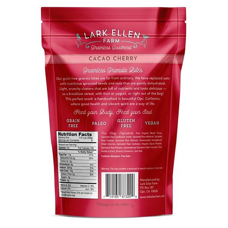 Lark Ellen Farm Cacao Cherry Grain-Free Granola Clusters, Organic Vegan