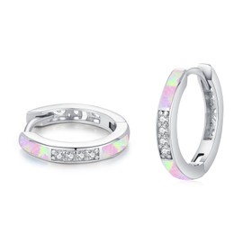 ZIPPICE Opal Earrings Women's 925 Sterling Silver Hoop Earrings Opal Hoop Earrings Small Silver Earrings Zircon Earrings Opal Jewellery Gifts for Women Wife Girls 15 mm, Sterling Silver