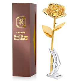 Sinvitron Gold Dipped Rose Real 24K Gold Rose, Hand Dipped One of a Kind Golden Roses, Romantic Gifts for Women on Birthday, Anniversary, Mother’s Day (Golden)
