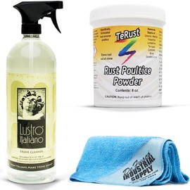 Tenax TeRust Rust Remover 8 oz - Remove Rust Stains Out of Granite and Marble - Lustro Italiano Counter top Cleaner 32oz - 16x16 Microfiber Cloth - Bundle - 3 Items