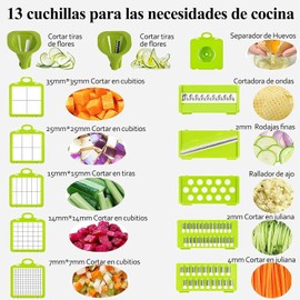 Cortador de Verduras, Picador de Verduras Multifuncional 22en1, Mandolina Rallador de Verduras para Cocina con 12 Cuchillas de Acero Inoxidable y Contenedor,para Frutas, Verduras y Ensaladas Gris