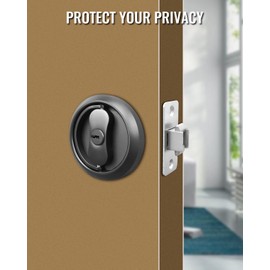 Pocket Door Lock with Key with Ring Pull Function 2 3/8" Backset, Round Sliding Pocket Door Lock for Bed or Bath, Brushed Satin Nickel Silver