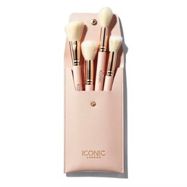 ICONIC LONDON Handbag Glam Face Brush Set | Includes Stippling Brush, Powder Brush, Angled Brush, and All Over Face Brush, for On-The-Go Application
