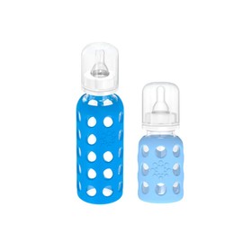 Lifefactory Glass Baby Bottles with Silicone Protection - 4-Pack, 4 oz/9 oz Bottles, (2- Cobalt Blue & 2- Sky Blue)
