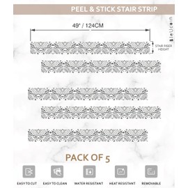 Stair Riser Strip Peel and Stick Vinyl Decal Self-Adhesive Easy to Trim & Clean Repositionable Removable Water-Resistant DIY Murals for Stair Stickers Pack of 5 Strips (Amalfi, 6.25"x49" Inch)