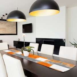 Orange Farmhouse Table Runner 120 Inches Dresser Table Scarves Burnt Grey Retro Vintage Abstract Non-Slip Runners for Dining Table Colorful Oil Painting Artwork Dinner Runners Parties Home Decor