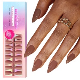Uñas postizas de gel en forma de almendra cortas, uñas postizas de gel suave, 300 unidades, uñas postizas de gel precoloreadas en color malva, uñas postizas de gel naturales, uñas postizas