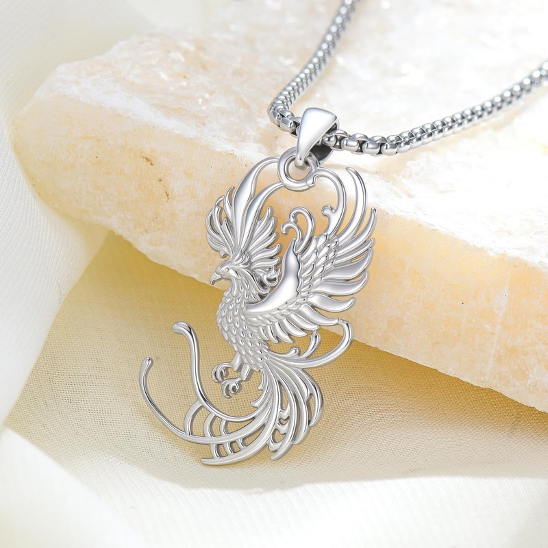 OHAYOO Phoenix Necklace for Women, 925 Sterling Silver White Gold