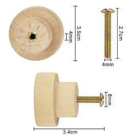 ANTHYTA Wooden Knobs Handles,Draw Knobs,Unvarnished Wooden Knobs,Round Mushroom Shape Cupboard Pull with 12 Pcs Screws and Screwdriver for Cabinet,Cupboard,Wardrobe,Furniture,Kitchen(3.5cm)