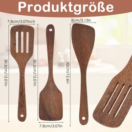 Set of 3 Wooden Spatulas, Kitchen Spatula Set, Wooden Spatula for Cooking, Wooden Spatula, Kitchen with Grain, Long Handle, Non-Stick Wooden Spatula for Wok Pan with Non-Stick Coating