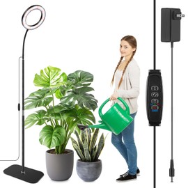 SDOVUERC Full Spectrum Grow Light with Stand for Indoor Plants, Floor Plant Light, 3/9/12H Timer, 3 Color Modes, Adjustable Height 16.5–67in, for Large Plants & Home Décor(1 Head)