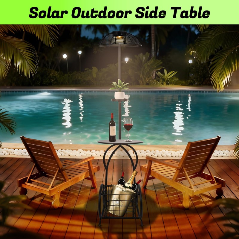 Solar Outdoor Side Table with Light, 52.5'' Waterproof Metal Patio