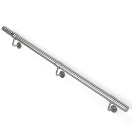 ZALNVEY 6 Ft Industrial Metal Stairs Handrail Kit, Sturdy Wall Mount 304 Stainless Steel Hand Rail, Indoor Outdoor Stair Railing Wood Concrete Brick Wall,1.65 in Round Pipe Grab Bar, Silver