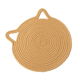 Cute Cat Ears Heat Resistant Trivet Table Mat for Home Use Japanese Style Hanging Cotton Yarn Woven Dining Table Creation Thermal Mat Coaster Cute Cat Large Pot Holder Non Slip Natural Material Gift Present (7.1 inches (18 cm), Light Brown