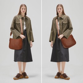 Women's Vegan Leather Crossbody Handbag, Medium Hobo Purse with Decorative Strap Crossbody Bags for Women, Be2513brown