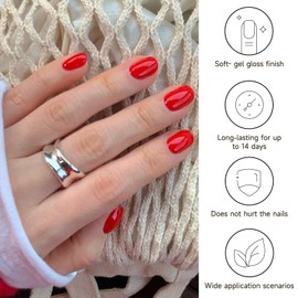 Semi Cured Gel Nail Strips, 28 Pcs Red Gel Nail Stickers Full Nail Wraps for Women,Long Lasting Gel Nail Strips Work with Any UV Lamp, Easy to Apply