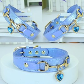 Newtensina Fashion Cute Dog Collar with a Alloy heart shaped Pendant for Small Dogs Cats - Blue - M