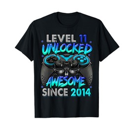 Level 11 Unlocked Awesome Since 2014 11th Birthday Gaming T-Shirt