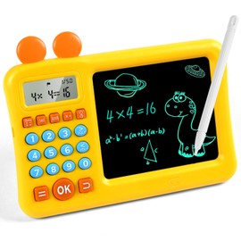 HOTUT Calculator 2 in 1 Math Calculator and Drawing Board Children, Educational Game Gifts for Girls and Boys, Toys from 4 5 6 7 8 9 Years - Yellow
