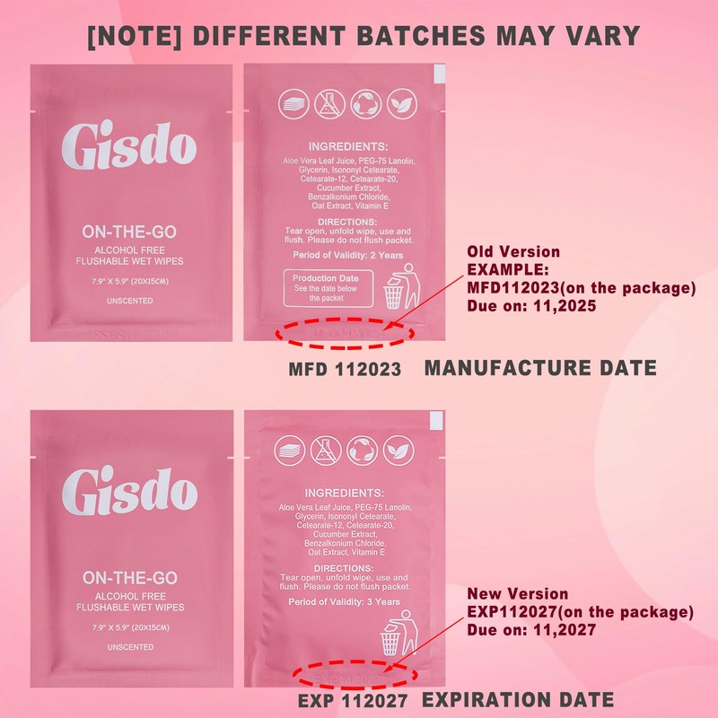 Gisdo 100 Pcs Fragrance Free, Plant Based Wet Wipes, Aloe