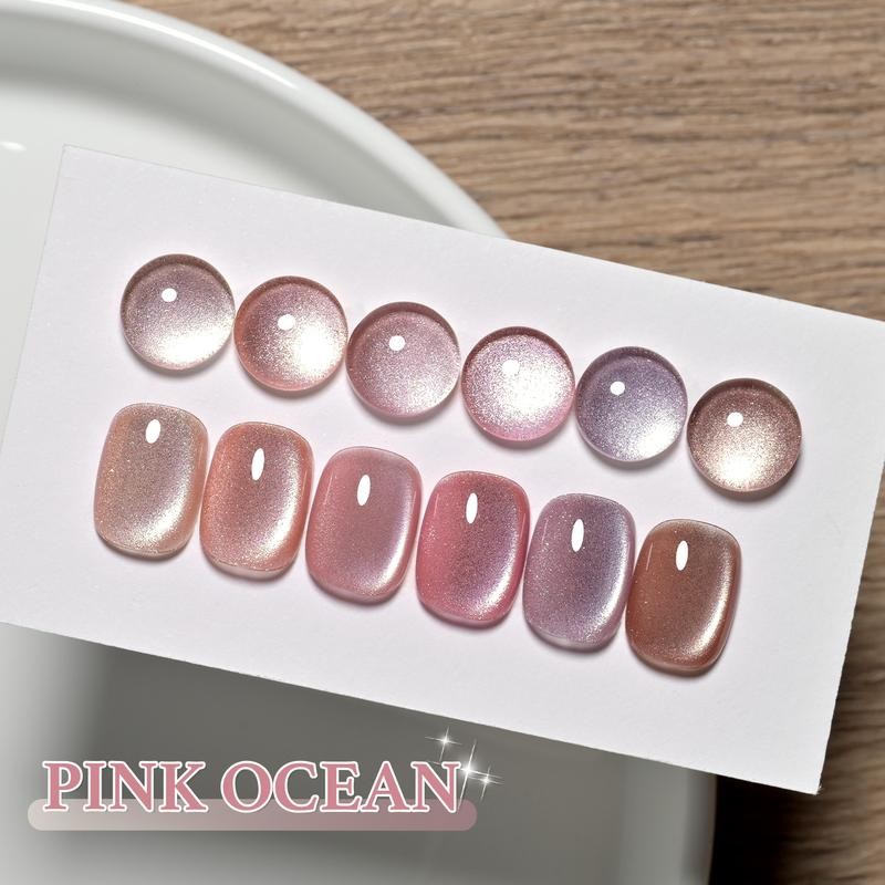 GAOY Pink Ocean Cat Eye Gel Nail Polish Set with