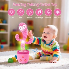 TWORIVER Dancing Talking Cactus Toys,Interactive LED Repeat Record Singing Wriggle Mimicking Girls Boys Toddler Toy,Best Babies Stocking Stuffers for Kids 2025 Top Christmas Unique Gifts 120 Song Pink