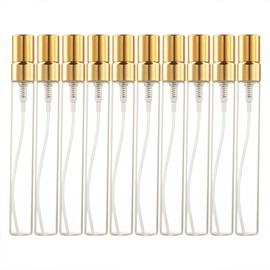 Enslz 10ml 10pcs Glass Spray Bottle Refillable Perfume Atomizer Mini Sample Test Bottle Thin Glass Vials (Gold)
