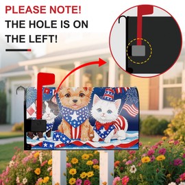 Magnetic Mailbox Cover with American Flag Patriotic Mailbox Wrap & Cute Puppy and Kitten, Suitable for Outdoor Garden Home Yard Decoration 21x18 Inch.