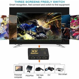 Multibao 3 input to 1 output HDMI switcher, 4K Ultra HD 1080P 3 Port HDMI Switch Amplifier Selector Splitter Hub with Remote Control