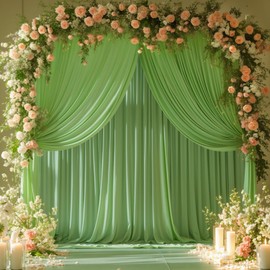 8x10FT Sage Green Backdrop Curtains for Wedding Parties, Wrinkle Free Polyester Photography Backdrop Drapes for Wedding Baby Shower Birthday Parties Stage Background Stand Decorations 4x10ft,2 Panels