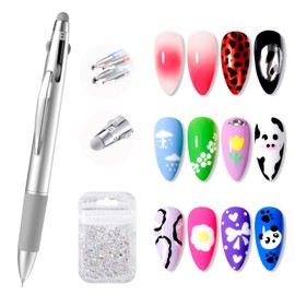 Gellen 5-in-1 Nail Dotting Pen with Ballpoint Pen Design, Double-end Nail Dotting Tools for Dotting, Gems, Gradient, Chrome Powder, DIY Manicure Home Salon Nail Art Tools