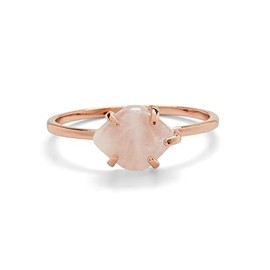 Pura Vida Rose Gold-Plated Crystal Cove Ring w/Rose Quartz - Brass Base, Gemstone Charm - Size 6