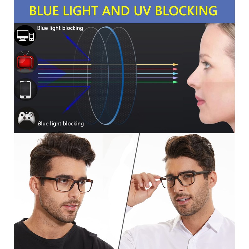 READERSOUL 4-Pack Reading Glasses Blue Light Blocking for Men,Comfort Lightweight