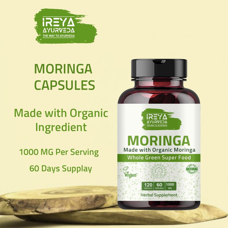 Ireya Ayurveda Moringa Capsule 1000 mg (120 Capsules), Moringa Powder