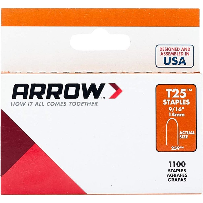 Arrow 259 T25 Heavy Duty Steel Staples for Installing Low