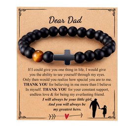 BABORI Gift for Dad from Daughter Bracelets for Men Religious Cross Bracelet for Men Father's Day Birthday Anniversary Christmas Christian Black Tiger Eyes Beads Bracelet Christian Gifts for Man