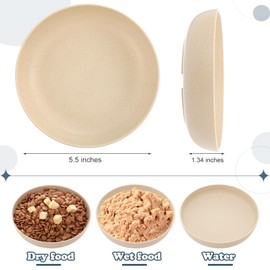 Tioncy 24 Pcs Whisker Fatigue Relief Cat Bowl Shallow Cat Food Dish Wide and Small Pet Plate Wide Stray Cats Wet Feeding Bowls for Ferrets Feral Cat Kittens, 5.5 Inch Wheat Straw (Pink, Beige)