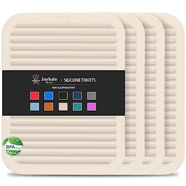 Joyhalo 4 Pack Silicone Trivets for Hot Pots and Pans,480℉ Heat Resistant Trivets for Hot Dishes,Hot Pads for Countertop,Kitchen Potholders,Khaki