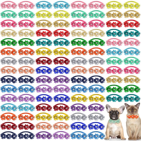200 Pieces Dog Bow Ties Dog Collar Adjustable Flower Diamond Crystal Dog Cat Bowties Grooming Accessories for Small Medium Pet Puppy Dogs Girl Kitten Wedding Birthday Party