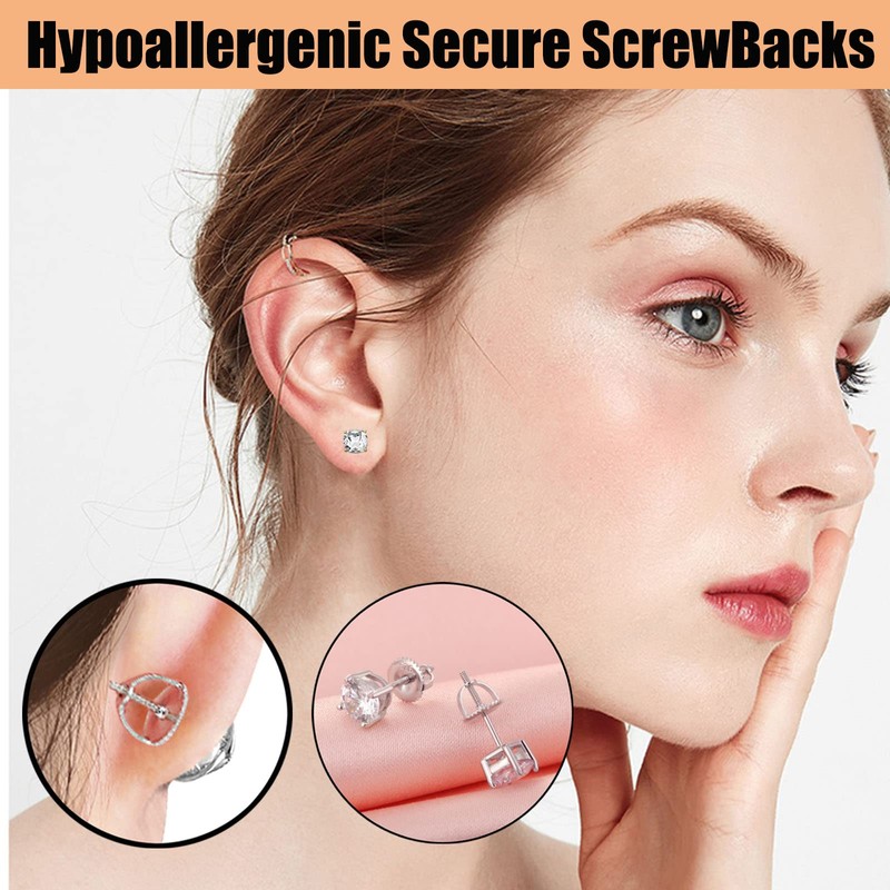 2-Pairs Screw Earring Backs,14K Gold Plated Sterling Silver Screw on