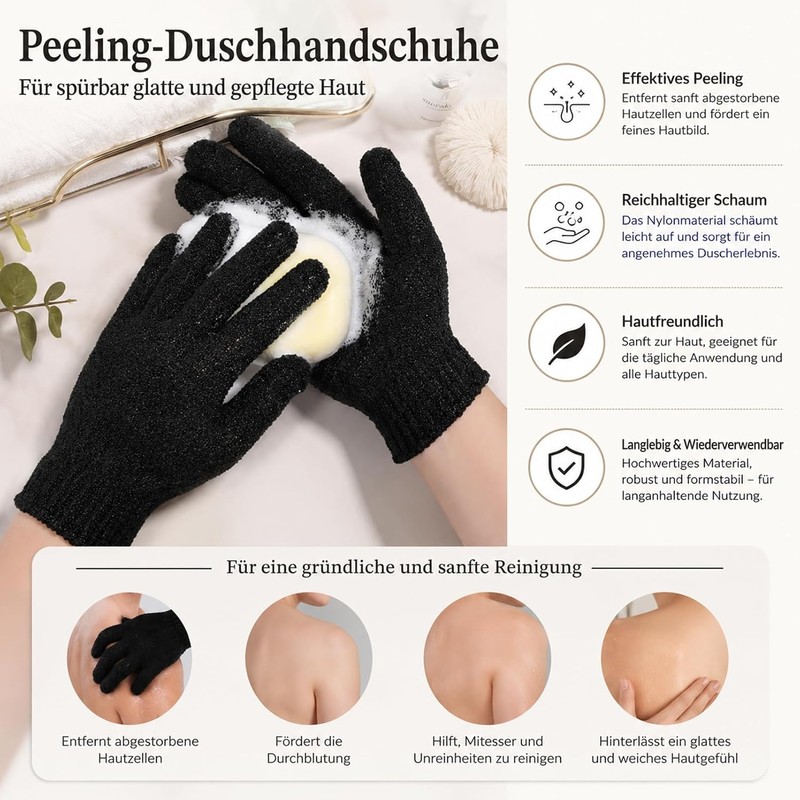 Juego de 3 Guantes y Correa Exfoliante para Ducha SONGQEE