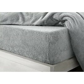 Shumaxx Teddy Bear Fleece Fitted Sheet Comfy Hot Deep 30CM Teddy Bear Fur Sherpa Fleece Fitted Sheet (Silver Grey, Single)