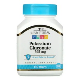 21st Century, Gluconato De Potasio, 595 Mg, 110 Comprimi Usa Sabor Sin Sabor                                                                          