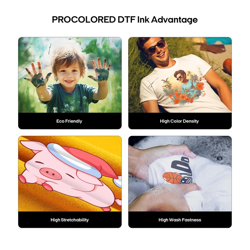Procolored Direct to Transfer Film Ink (250ml*6(W,CMYK,Print Head Protection Fluid))