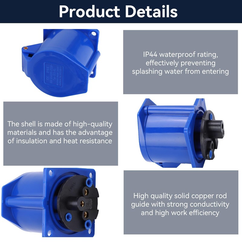Surface-Mounted Socket, 3-Pin Industrial Socket, 32 A, 220-250 V Single-Phase